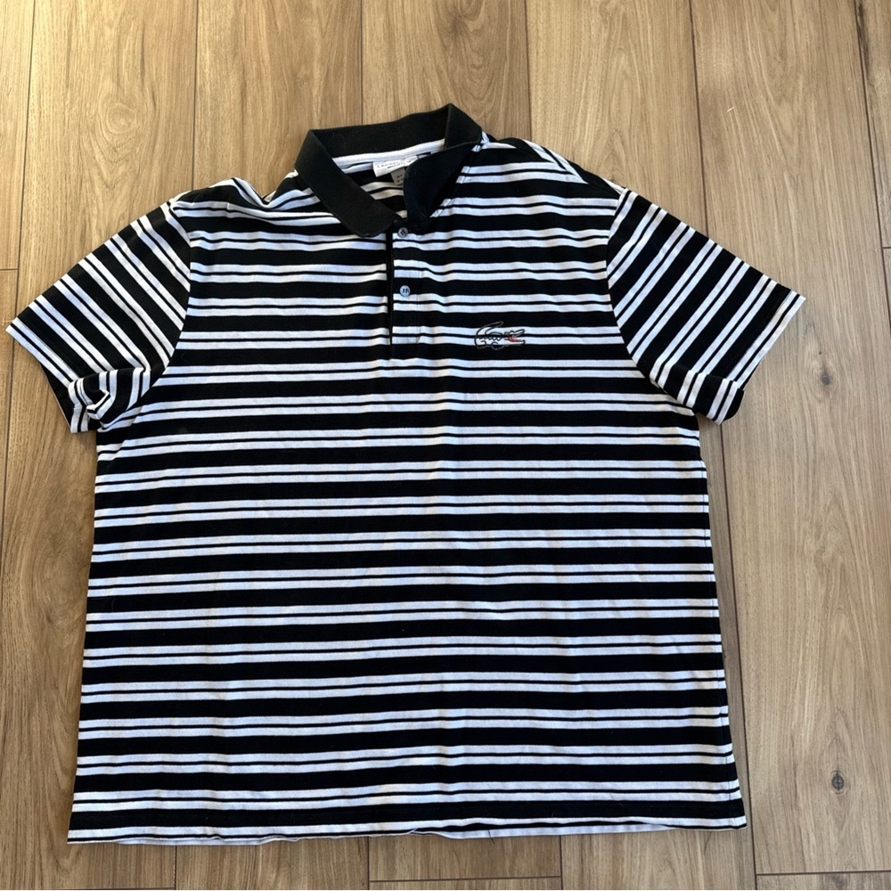 Lacoste Short Sleeve Polo Shirt Big Croc Logo Black/White Striped Size 4XL